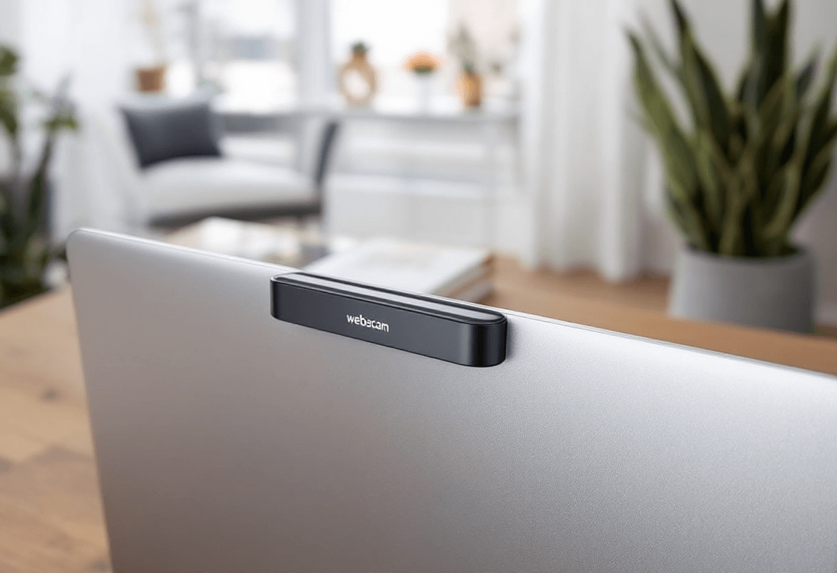 vu de dos d'un cache webcam personnalisé discret sur ordinateur portable argenté